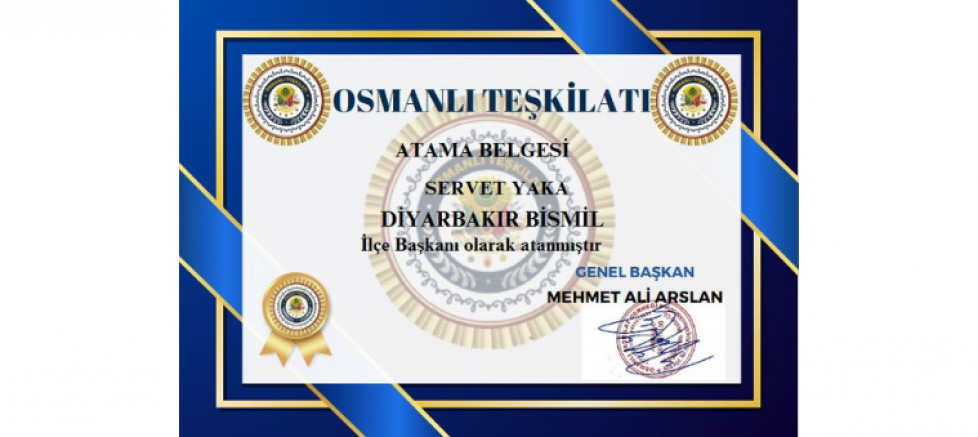 Osmanlı Teşkilatı, Diyarbakır Bismil İlçe Başkanlığına Servet Yaka’yı Atadı - GÜNDEM - İnternetin Ajansı